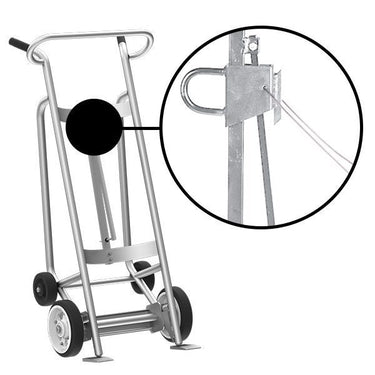 Valley Craft 4-Wheel Drum Hand Truck - Aluminum, (2) Solid Rubber Wheels, (2) Rear Poly, 1000 lb. Capacity, Chime Hook w/ Security Cable for Steel/Plastic/Fiber Drums